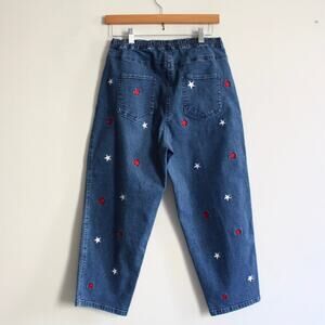 Vintage 90s Star Embroidered Jeans | High Rise Cropped Denim | 28"
